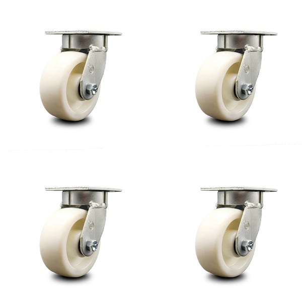 5 Inch Kingpinless Nylon Wheel Swivel Top Plate Caster, 4PK